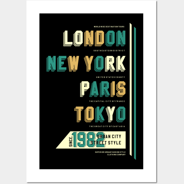 London new York Paris Tokyo 1982 Wall Art by Mako Design 